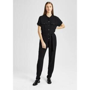 NWT Theory Women's Black Cargo Shirt Silk Jumpsuit Romper Size 4